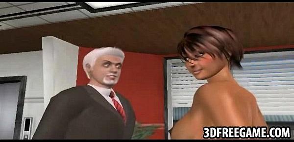  A hot 3d whore takes a load on her tits by old man
